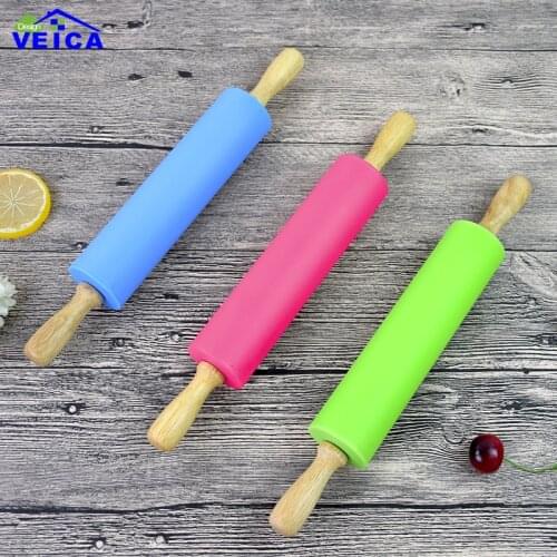 High Quality Wood Handle Silicone Fondant Rolling Pin Baking Rough Clay Pizza Pasta Roller Non Stick Cake Accessories