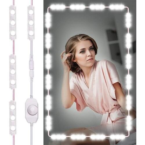 Dimming LED Strip Vanity Makeup Mirror Cold Light LED Vanity Mirror Lamp Kit Mirror Headlight Hollywood Style Dresser Lamp