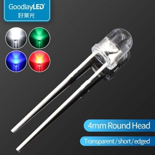 1000PCS LED light-emitting diode F4 / 4mm Round Head short leg edge transparent white light red blue green yellow directly