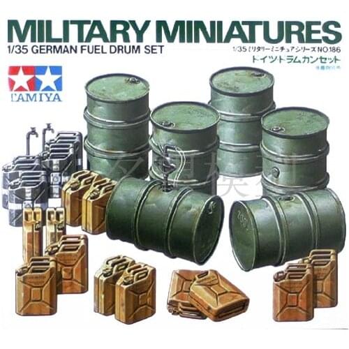 Tamiya 35186 1/35 Military Miniatures German Fuel Drum Set Assembly Model Building Kits Hobby Static Toys For Adults DIY