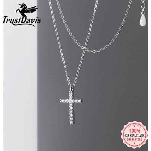 Trustdavis Minimalist Real 925 Sterling Silver Cross Zircon Pendant Necklace 925 Sterling Silver Fashion Jewelry For Women DA635