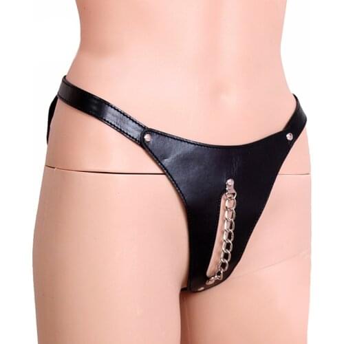 Sexy Leather Underwear Strapon Panties Bondage Strap on Briefs Sex Chastity Belt Adult Toys Chastity Open Crotch Panty for Women