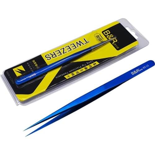 B&R Ultra Thin Slim Tweezers Flying Line Blue Stainless Steel Sharp Hardened Industry Tweezers Mobile Phone Repair Hand Tools