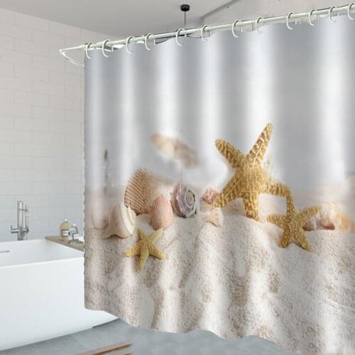 12 Pcs Hooks Waterproof Shower Curtain Beach Shell Sea Bath Curtains For Bathroom Bathtub Bathing Cover Extra Large
