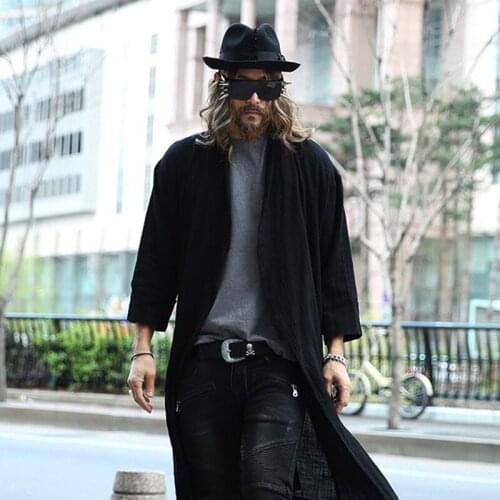 Medium-long linen cloak male thin cardigan mantissas mens clothing outerwear slim trench