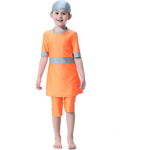 Girls Burkini Islami Mayo Maillot De Bain Femme Islamique Baju Renang Muslim Swimwear Short Sleeve Hijab Swimsuit for Children