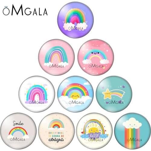 Art Cartoon Colorful Rainbow 10pcs 10mm/12mm/14mm/16mm/18mm/20mm/25mm Round photo glass cabochon demo flat back Making findings