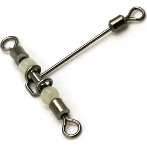 10pcs 3 way luminous T-shape cross-line rolling swivel with pearl beads fishing swivels fishhooks fishing connector