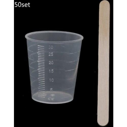 50Pcs 30ml Plastic Graduated Cups Clear Scale Cups with 50 Pcs Wooden Stirring Sticks for Mixing Paint Epoxy Resin Tools50Pcs 30