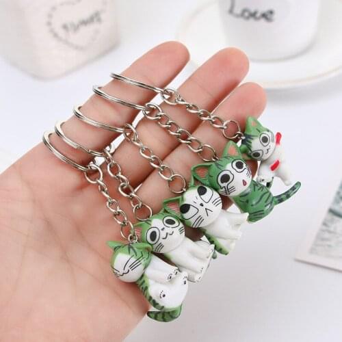9 Pcs/set Cute Mini Animal Cheese Cat PVC Keychains Cat Model Figurines Pendant Keyrings for Bag Car Children Gifts Figure Toys