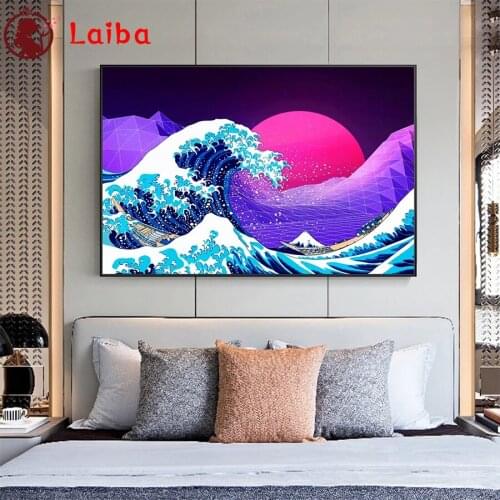 DIY Diamond Painting japanese style seascape with waves Diamond Mosaic Full Drill Square round Cross Stitch Handmade Hobby