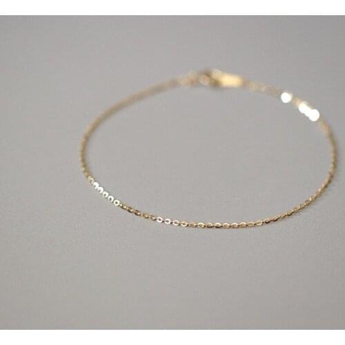 GOLDtutu Pure 14K Gold Bracelet Bare Chain Simple Plain Chain Versatile Fine Light K Gold Bracelet Minority Design Female 2021
