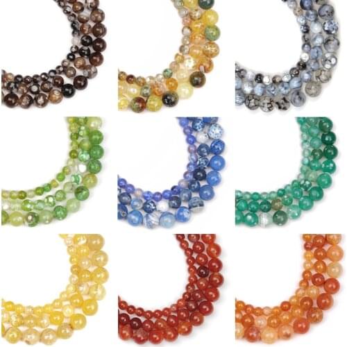 6/8/10mm Natural Stone 9 Color Dragon Veins Agates Round Loose Beads For Jewelry Making DIY Bracelet 15"Strand
