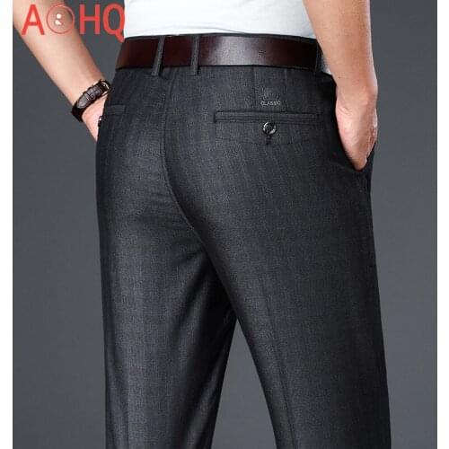 Striped Formal Dress Trouser for Men Clothing Summer Thin Regular Mens Pants High Waist Striaght Big Size 40 42