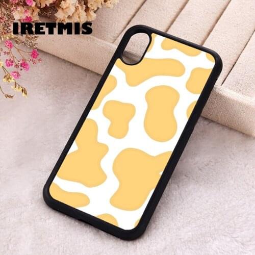 Iretmis 5 5S SE 2020 phone cover cases for iphone 6 6S 7 8 Plus X Xs Max XR 11 12 MINI Pro Soft Silicone TPU Yellow Cow Print
