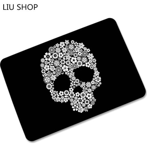 LIU doormat black white skull rubber mat skull printed entry foyer hallway toilet carpet fashion 40*60cm floor rug