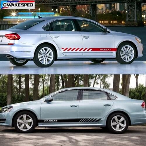 Racing Sport Stripes Car Door Side Skirt Sticker For Volkswagen-Passat Auto Body Decor Vinyl Decals Accessories