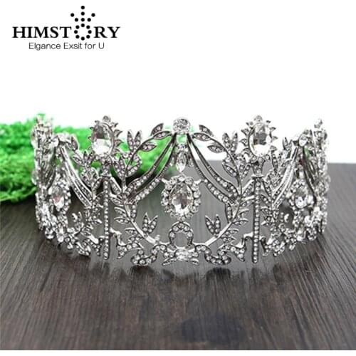 HIMSTORY Luxurious Crystal Olive Branch Large Crown Tiara Bridal Hair Jewelry Wedding Party Birthday Festival Hair Accessory