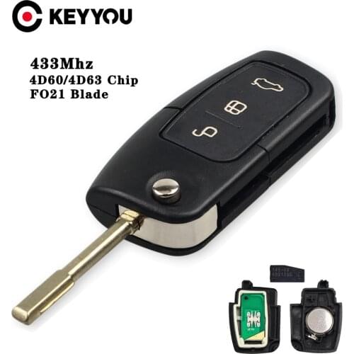 KEYYOU 3 Button 433MHZ 4D60 Chip Car Remote Key For Ford Fusion Focus Mondeo Fiesta Galaxy Automobile FO21 Blade Auto Flip Key