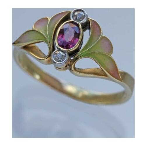 Unique Creative Leaf Shape Ring Fashion Women Daily Matching Horse Eye Garnet Zircon Ring Personality Women Party Ring Jewelry