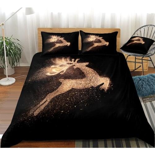 Gold Deer Bedding Sets Black Gold Bed Cover Set Animals Duvet Cover Set Home Textile Dropship Bed Linens Christmas Bedding
