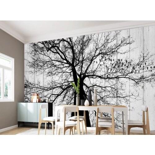 Beautiful scenery wallpapers Modern minimalist black and white big tree wallpapers living room TV background wall