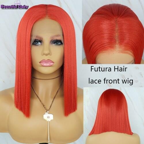 Beautiful Diary Red Bob Wigs Futura Hair Synthetic Lace Front Wig Cut Bob Wig Pre Plucked Hairline Gluesless Synthetic Hair Wig