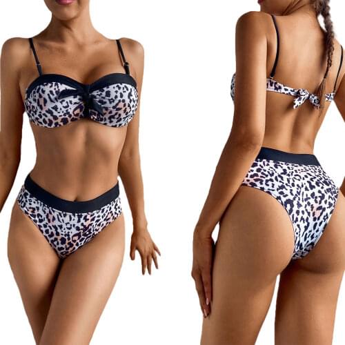 Two Piece Leopard Swimwear Women Ladies Summer Split Beach Swimsui Print Sexy Backless Bikini Bathing Suit for Travel Vacation