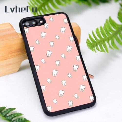 LvheCn Silicone Rubber Phone Case Cover for iPhone 6 6S 7 8 Plus X XS XR 11 12 Mini Pro Max Tumbling Teeth on Pink
