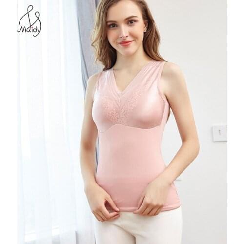 Maidy New Winter Warm Top Body Sculpting Lace Thermal Underwear For Women Thick Velvet Vest Seamless Wiht Detachable Massage Cup