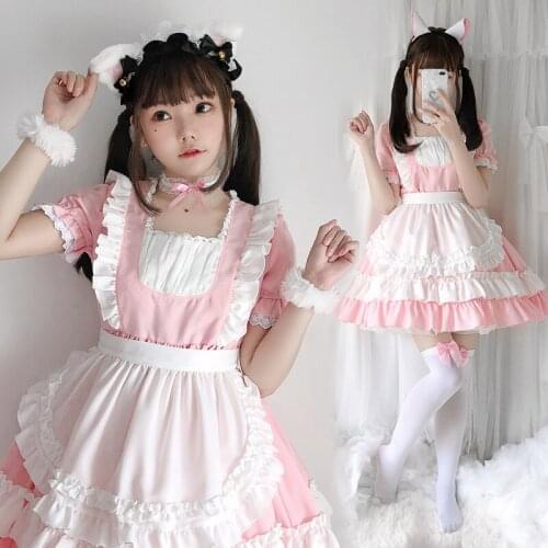 Maid Outfit Halloween Cosplay Lolita Clothes Princess Dress Vintage Pink White Uniform Costumes Role Play Sweet Girl Party Club