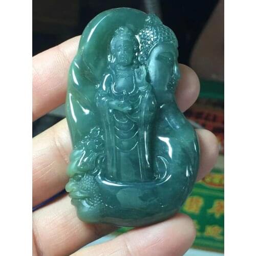 Natural Myanmar jade 7A HandCarved Buddha guan yin jadeite jade green jade pendant jade necklace pendants jewelry necklaces men