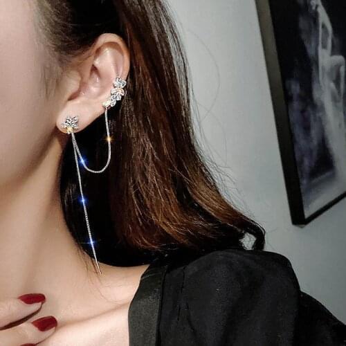 New Fashion Rhinestones Ear Wrap Accessory Crystal Ear Cuff Wrap Stud Clip Earrings for Women Jewelry Accessories Gifts Long Ear