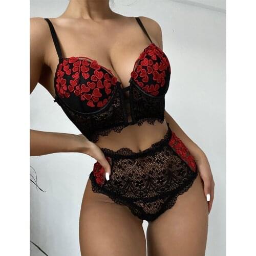 New Ladies Sexy Temptation Underwear Embroidery Love Lace Fight Erotic Lingerie Female Sex Exotic Sets Lace Bra Panty Suits