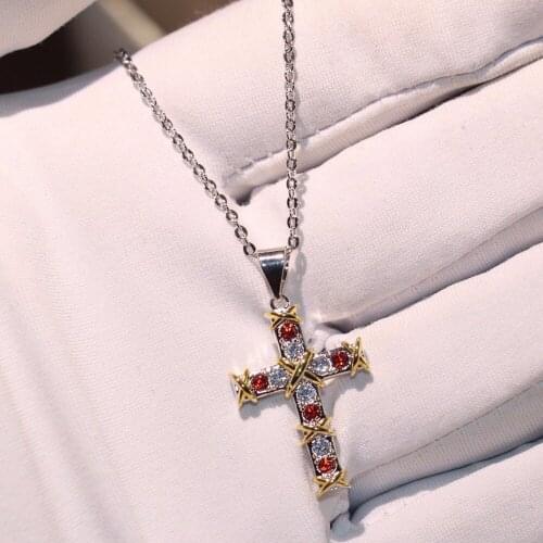 Brand New Cross Pendant Sparkling Luxury Jewelry 925 Sterling Silver Separate Color AAA Cubic Zirconia Lucky Necklace For Women