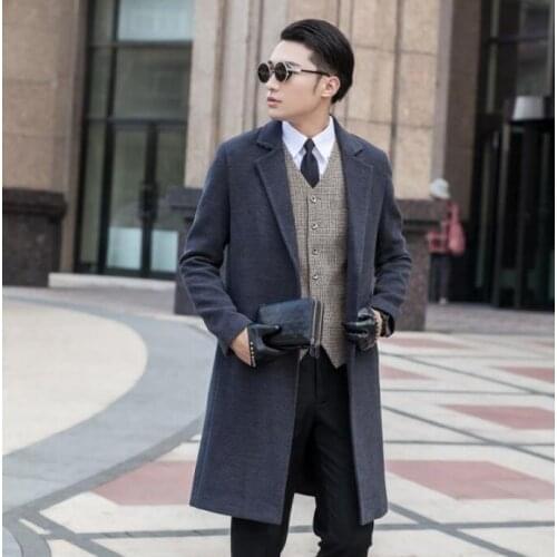 New arrival Grey casual woolen coat men trench coats long sleeves overcoat mens cashmere coat casaco masculino inverno england
