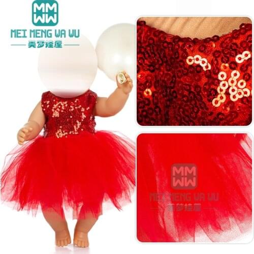Clothes for doll fit 43cm baby new born doll fashion Red sequined princess dress