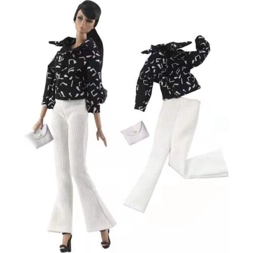 1/6 BJD Clothes Classic Black Shirt Top White Pants Trousers Bag Office Lady Work Wear Doll Outfits Set For Barbie Accessory Toy