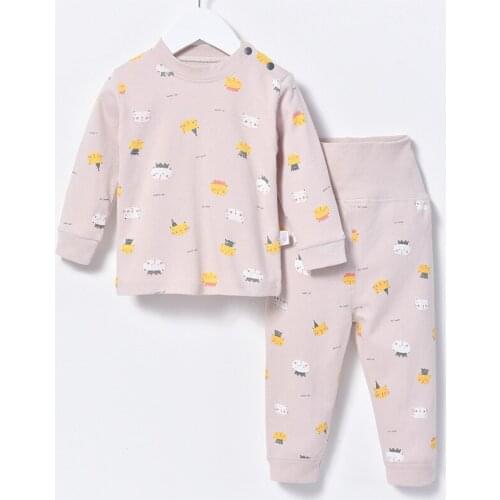 BINIDUCKLING Toddler Pajamas Set For Boy Girls Cartoon Print Cotton Childrens Sleepwear High-Waist Warm Winter Kids Nightwear
