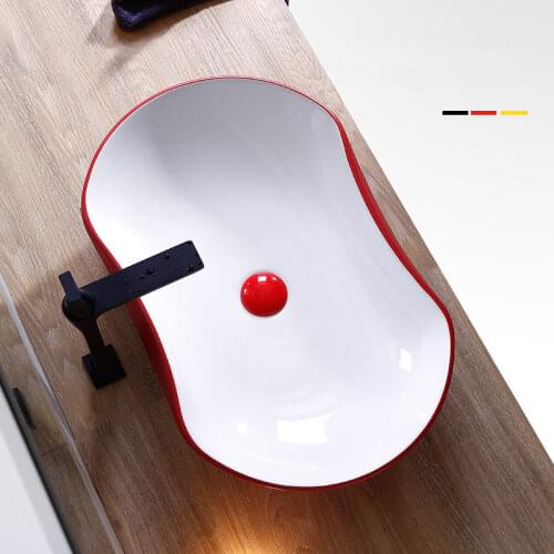 Nordic Simple Washbasin Ceramic Bathroom Sinks Red&White Bathroom Sink Glass Vessel Bathroom Sink Single Bowl Ez Shampoo Basin