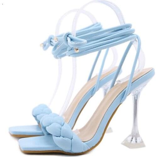 Summer Fashion Design Weave Women Sandals Transparent Strange High Heels Ladies Sandals Open Toe Shoes