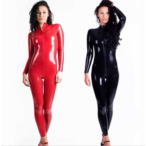 S-5XL Sexy corset skinny PVC one-piece leather PU patent leather zipper pants bright leather suit