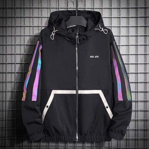 Hip Hop Jacket Mens Harajuku Windbreaker Jacket Street Dance Jacket Coat 2021 Autumn Colorful reflective Plus Size Clothes 8XL