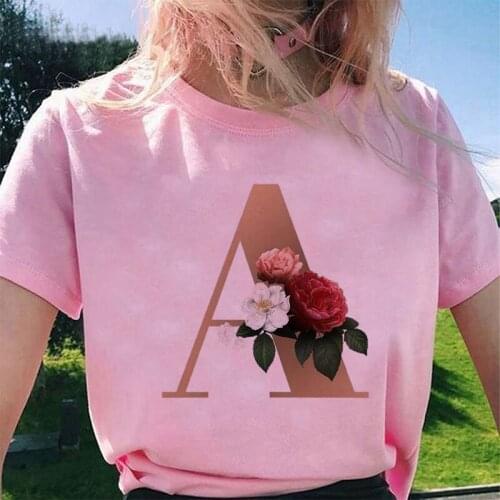 Womens T-shirt 26 Letter Printed Harajuku Pink Tops Casual Tee Summer Short Sleeve Female Clothing T Shirt Fashion Women Tshirt