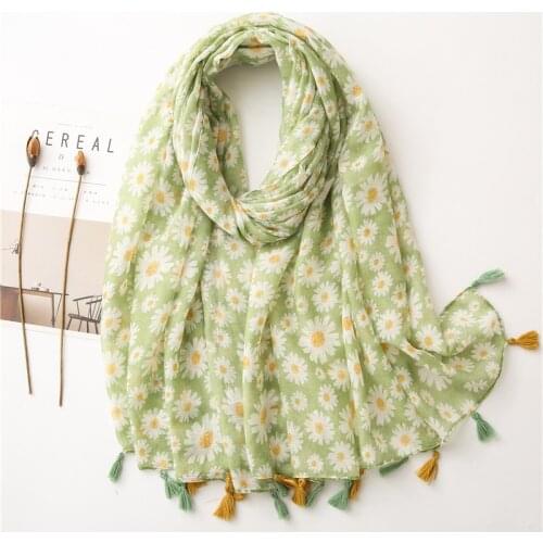 2020 New Women Daisy Floral Pattern Cotton Tassel Scarf 10pcs/lot