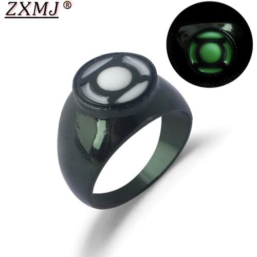 ZXMJ DC Comics Green Lantern Ring Hot Superhero Bague Green Lantern Rings Finger For Men Women Charm Jewelry Gift