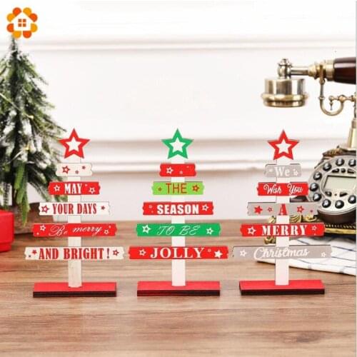 1PC DIY Christmas Wooden Tree Shaped Ornaments Merry Xmas Crafts Kids Gifts Home Party Decor Supplies Desktop Table Decoration