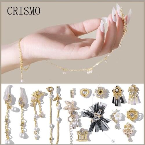 CRISMO 1 Pieces Alloy Zircon Nail Art Decoration Rhinestone Tassel Flower Heart Wing Nail Jewelry Nail Art Jewelry Manicure