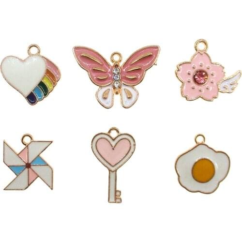 10pcs/lot Butterfly heart egg windmill rainbow magic wand Bracelet Pendant Charms For DIY Jewelry Making Accessories XL682