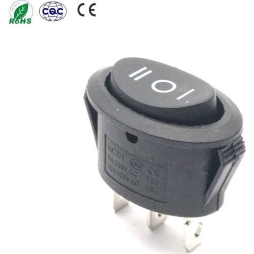 100PCS 3 Position 3 Pins Mini Oval Rocker Switch Black ON-OFF-ON AC 6A 250V 10A 125V